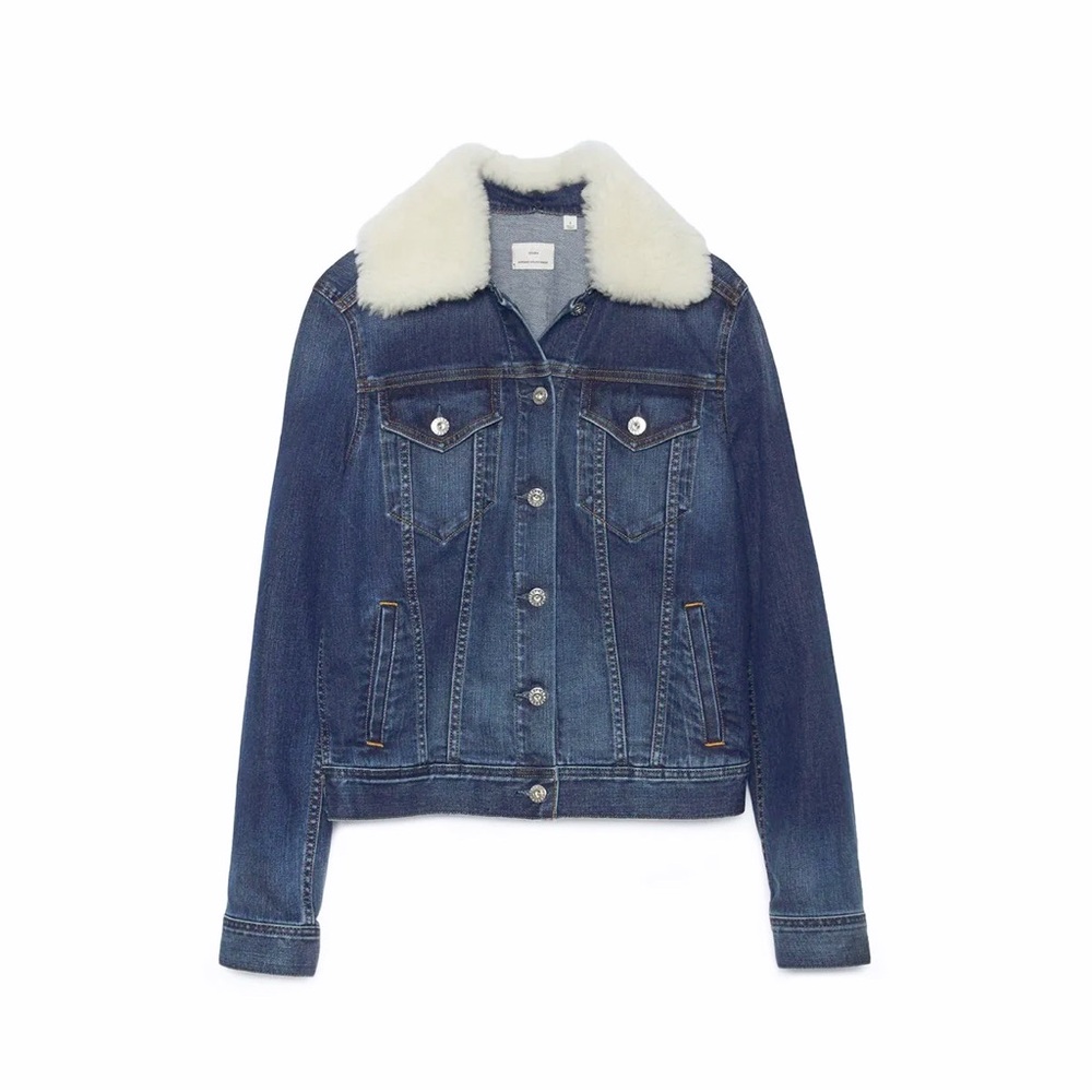 Rag & Bone Sherpa Collar Denim Trucker Jacket Medium Wash Size S NWOT - Picture 3 of 7